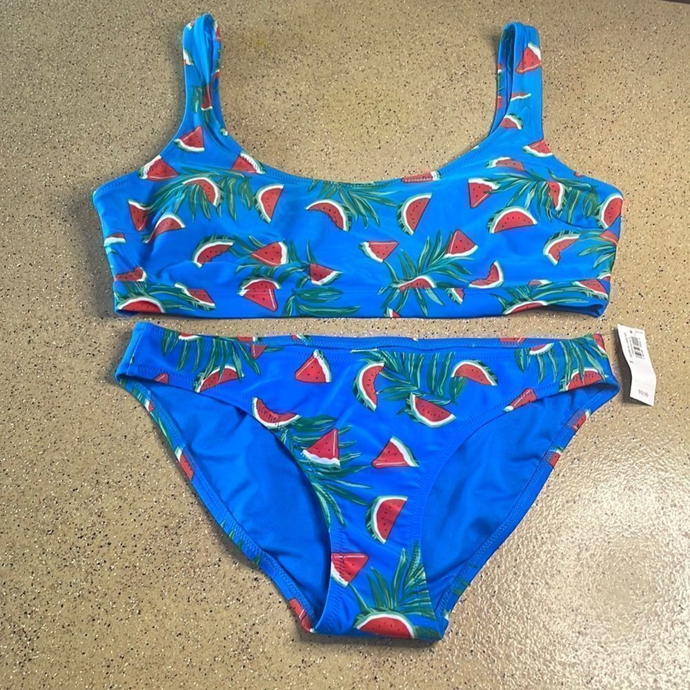 Old Navy bright blue watermelon palm leaf print bikini